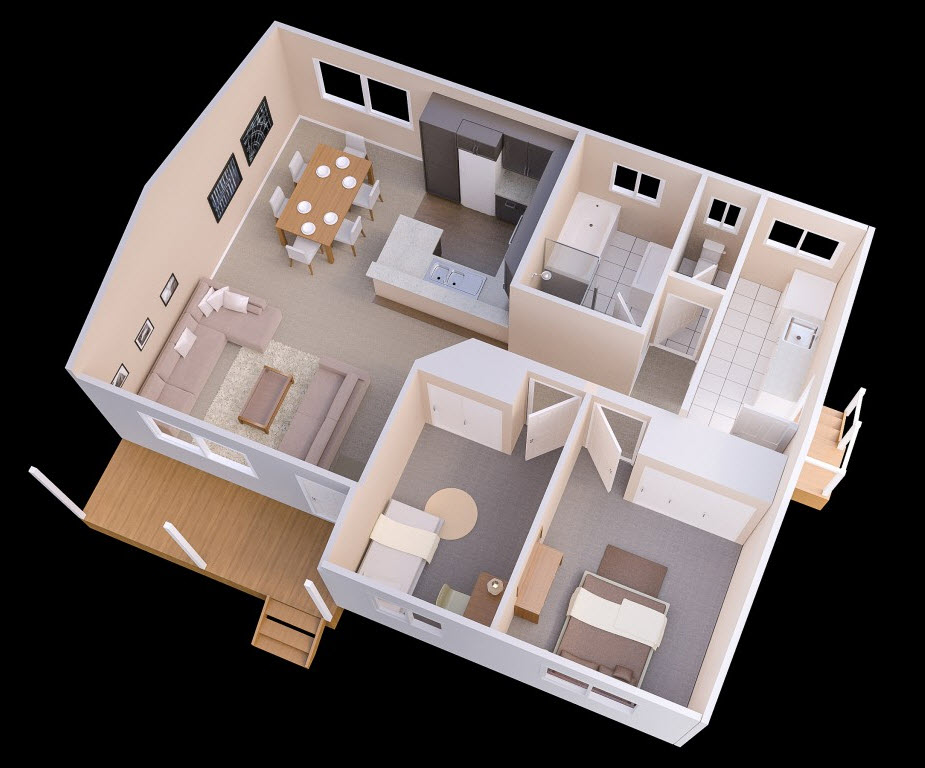Planos de departamentos dos dormitorios | Construye Hogar