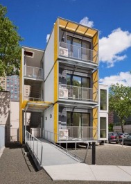 Diseño de casas modulares que pueden apilarse en varios pisos, moderna y practica construcción