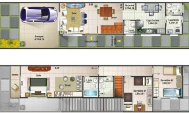 Planos de casa angosta y larga de dos pisos