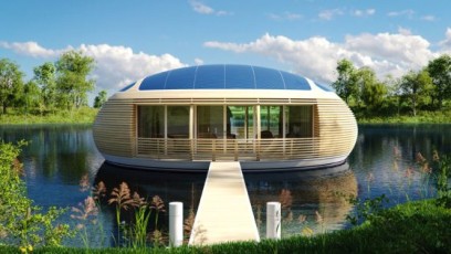 Diseño de casa ecológica autosuficiente de forma circular, hermosa vivienda de madera reciclada que usa energía renovable