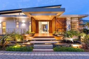 Diseño de fachada de casa moderna con fotos de interiores, casa en armonía con la naturaleza y el arte