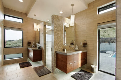 Diseño de cuarto de baño modeno en casa en la montaña