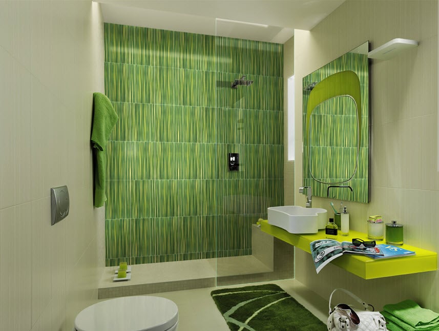 Cerámica color verde en cuarto de baño diseños