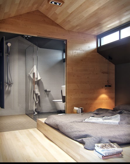 Diseño de dormitorio y  baño en apartameno pequeño