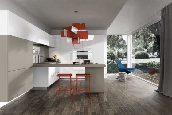 Diseño de cocina moderna lámpara roja