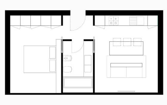 4 planos de apartamentos pequeños con muebles diseñados especialmente para espacios reducidos