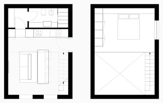 Diseño de planos de apartamentos pequeños de dos niveles