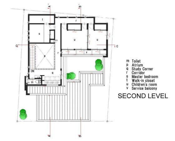 Plano de casa de dos pisos segundo nivel