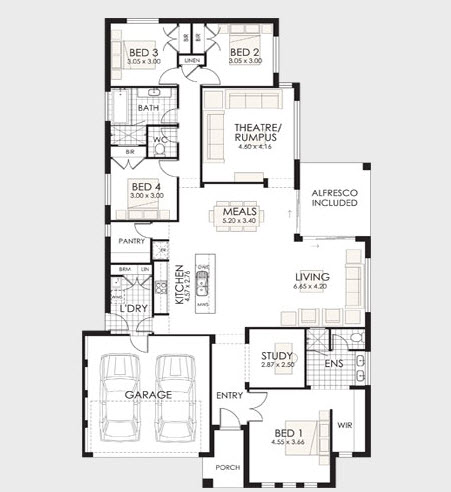 Plano de casa de un piso grande