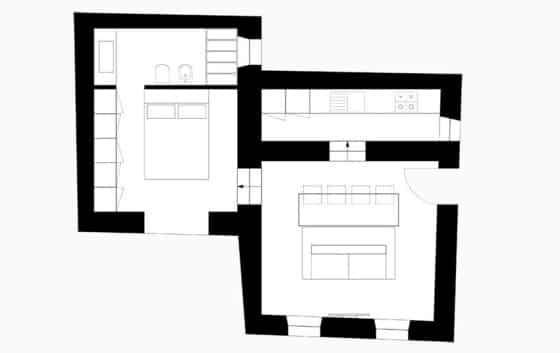 Diseño de plano de apartamento de un dormitorio