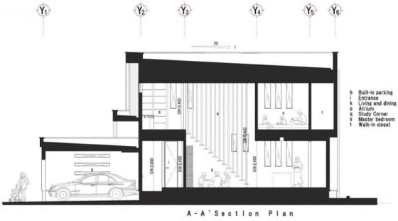 Plano de sección de casa de dos pisos