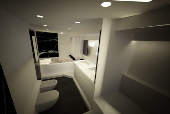 Diseño de cuarto de baño con jacuzzi en un barco