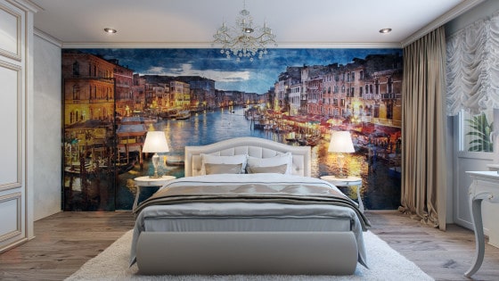 Diseño de dormitorio con gran cuadro decorativo en la pared