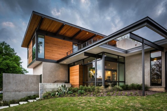 Diseño de planos de casa de dos pisos grande, fachada moderna combina perfectamente la madera y acero