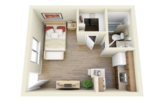 Plano apartamento muy pequeño de un dormitorio 