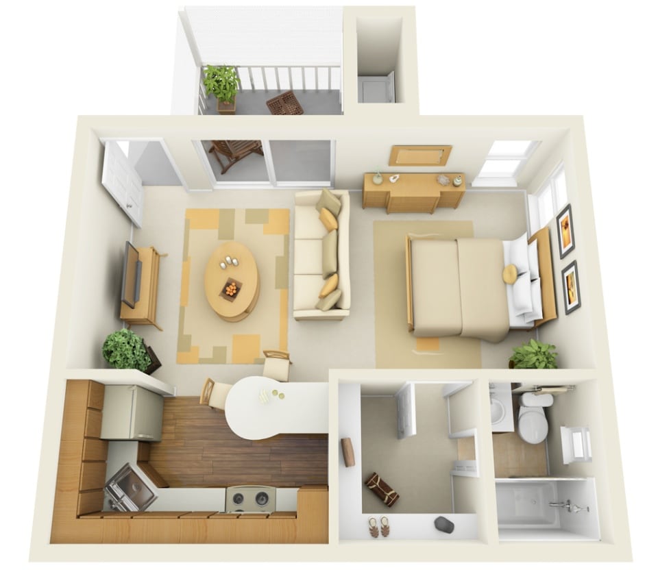 Planos de apartamentos pequeños de un dormitorio, diseños 