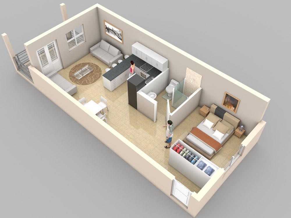 Planos de apartamentos pequeños en 3D