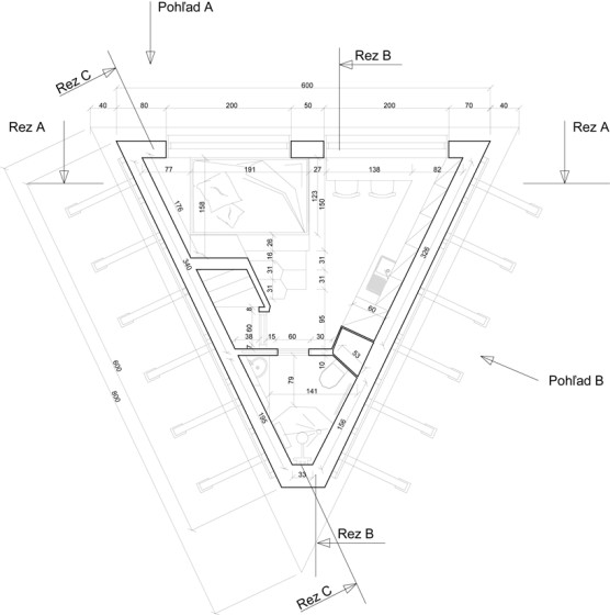 Diseño de plano de casa triangular pequeña
