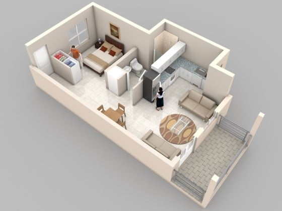 Plano de departamento muy pequeño un dormitorio 