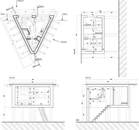 Planos de corte de casa triangular