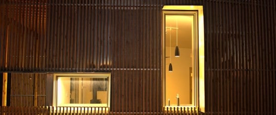 Detalles de fachada con varillas de madera