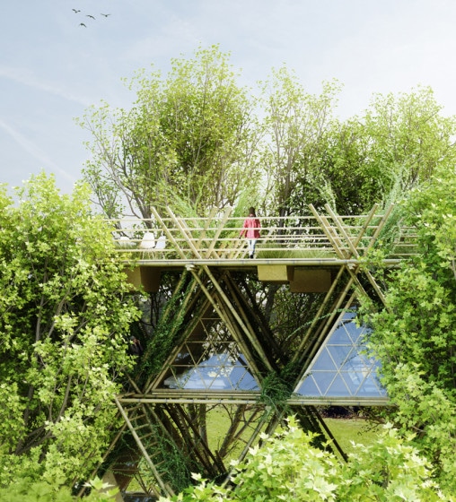 Diseño de casa con varillas de bambú