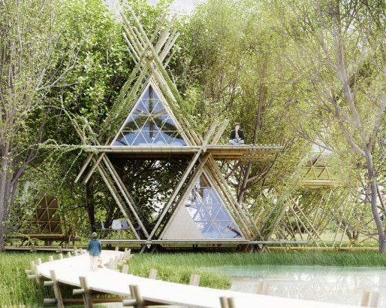 Diseño de vivienda ecológica de bambú en dos niveles