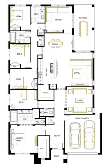 Plano de casa de un piso moderna