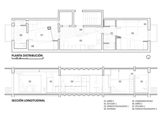 Plano de apartamento de dos habitaciones separadas