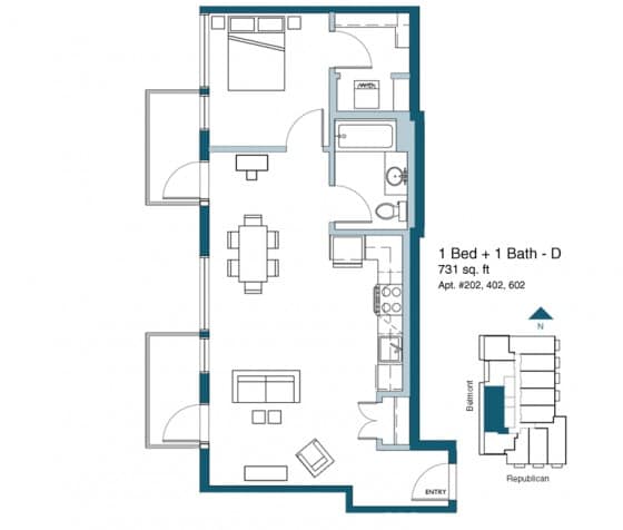 Plano de apartamento de un dormitorio