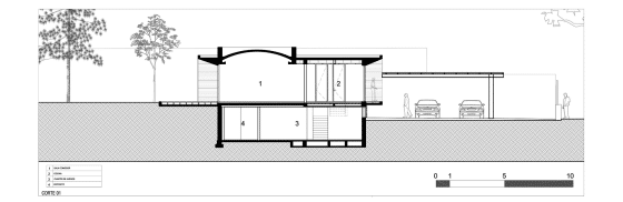 Plano de corte de casa de una planta