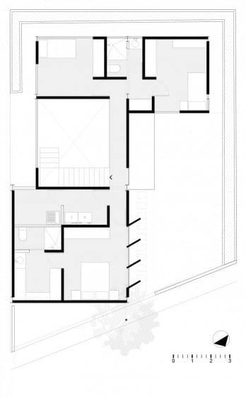 Plano del segundo piso de casa en forma de L