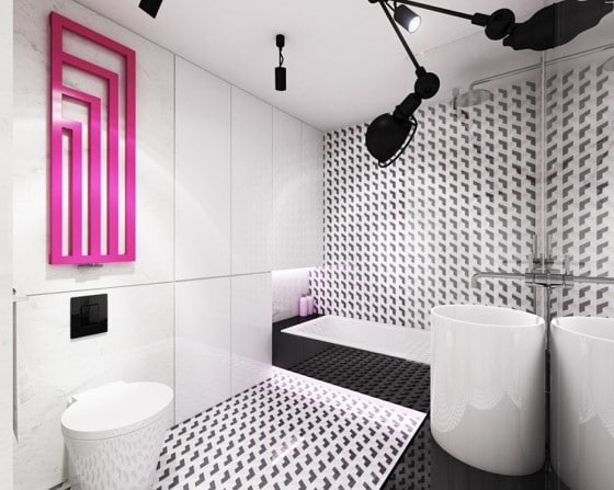 Diseño de cuarto de baño moderno blanco y negro