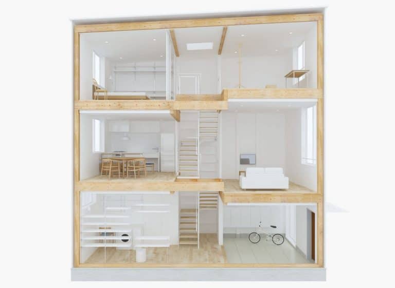 Diseño de casa prefabricada de madera, pequeña construcción para crecer verticalmente