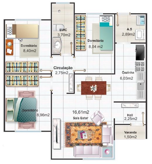 Planos de casa pequeña de tres dormitorios