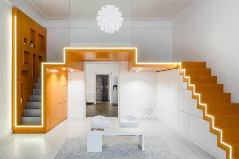 Diseño de mini departamento moderno  con estructura que permite ahorrar espacio y definir ambientes interiores