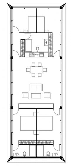 Plano de casa construido en terreno angosto