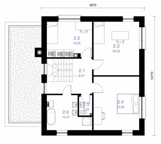 Plano de casa cuadrada de dos pisos 002