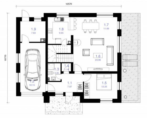 Plano de casa cuadrada de dos pisos
