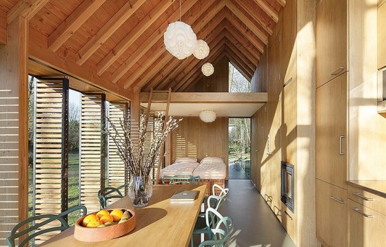Diseño de interiores de cabaña de madera