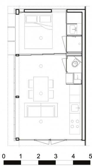 Plano de casa pequeña de un dormitorio