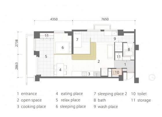 Plano de departamento pequeño de 60 m²