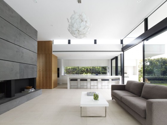 Diseño de sala y cocina moderna de casa de dos plantas