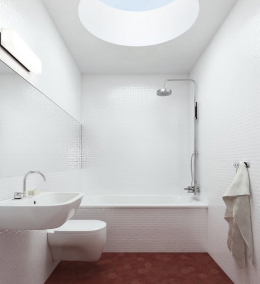 Diseño de cuarto de baño azulejos pequeños blancos