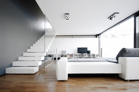 Diseño de interiores de sala en color  blanco y negro