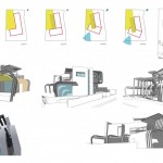 Gráfico 3D de detalles constructivosn de moderna casa de dos pisos
