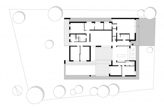 Plano de casa de un piso de forma cuadrada
