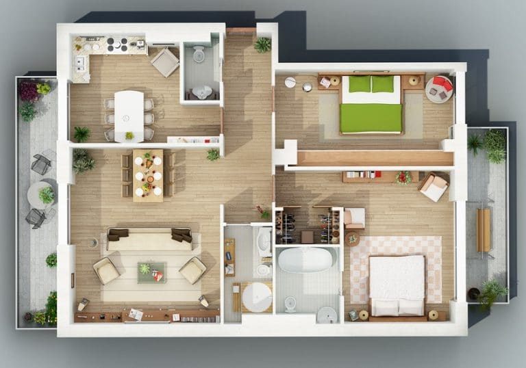 Planos de departamentos de dos dormitorios, selección de 50 diseños que te inspiraran en la construcción