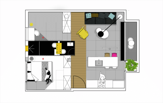 Plano de departamento de 55 metros cuadrados