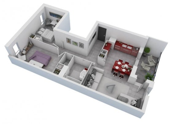 Plano casa pequeña dos habitaciones 01
